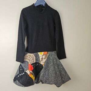 Catimini Bubble Dress‎ Girls Sz 7 Black Applique Tweed Long Sleeve